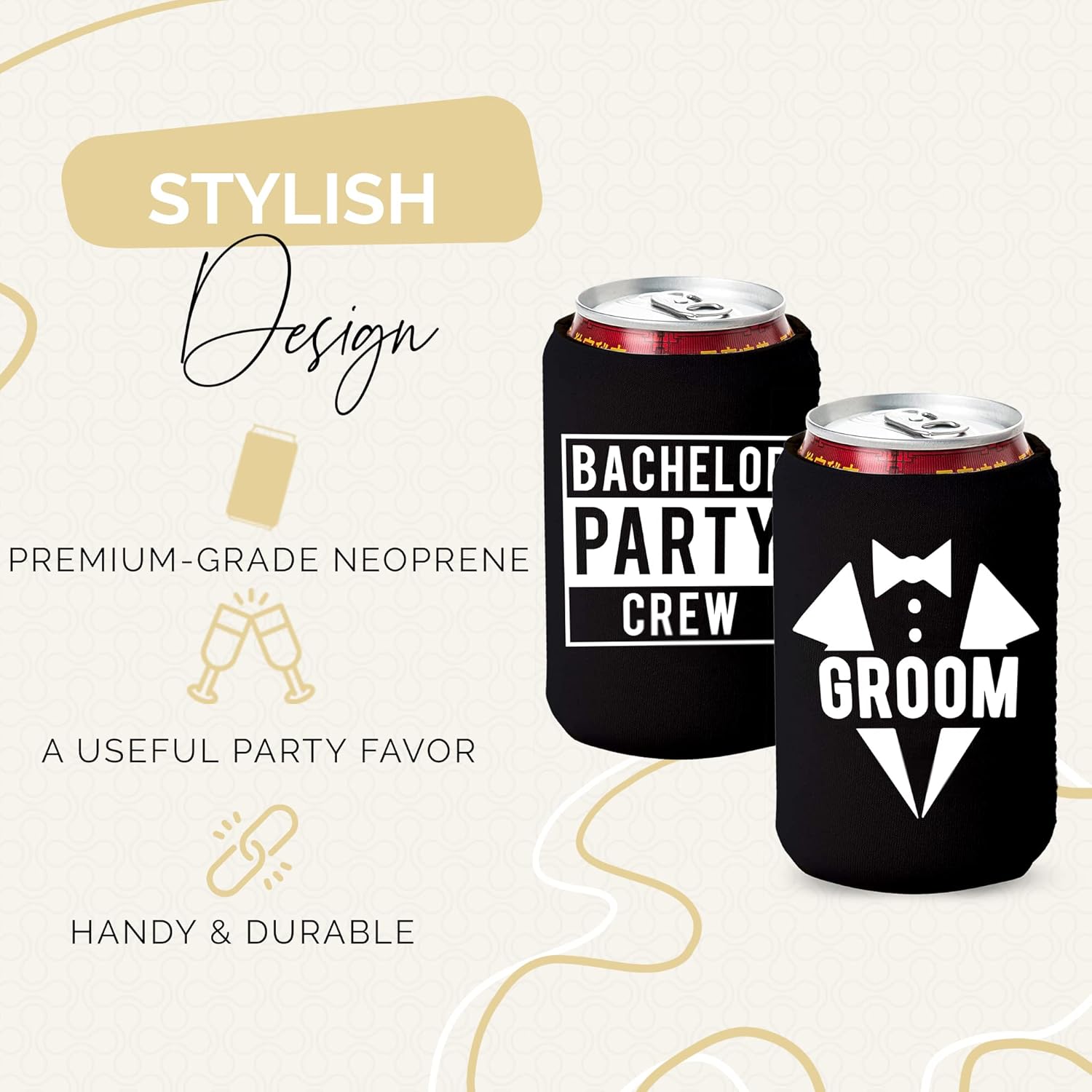 Groom and Bachelor Party Crew Squad Shot Glasses and Can Coolers - Set of 24 - Perfect Bachelor Party Decorations and as Grooms Men Gifts