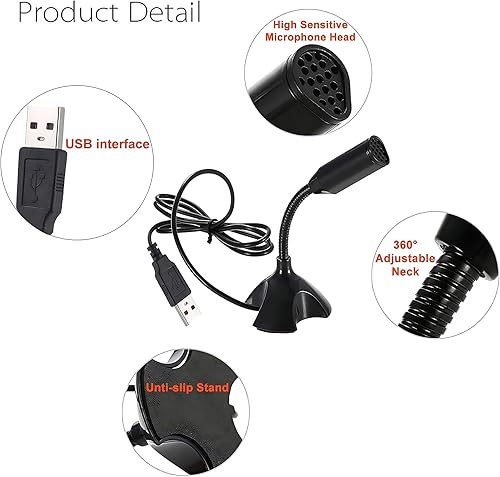 Miniatura 6 de Mini micrófono USB para computadora de escritorio y portátil, micrófono condensador USB portátil con soporte ajustable, compatible con PCMac, Plug &
