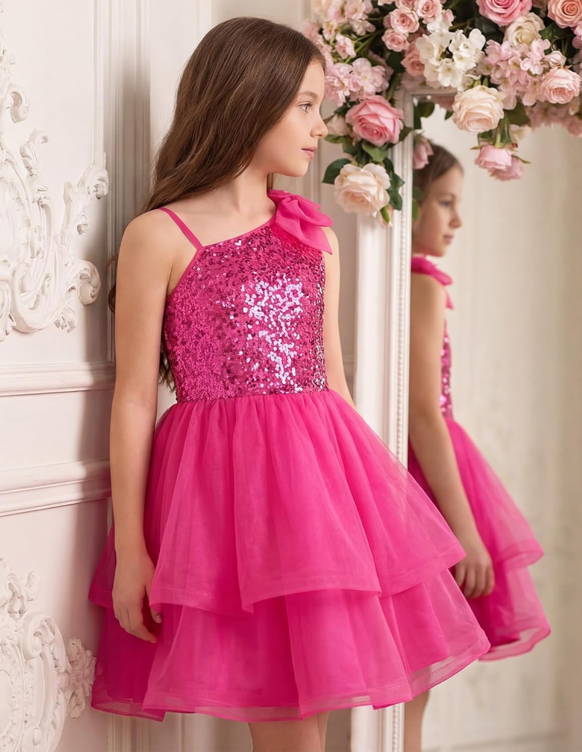 GRACE KARIN Girls Party Sequin Formal Dress 7-14Y Birthday Dance Graduation Sparkly Pageant Dresses Wedding Flower Girl Dress