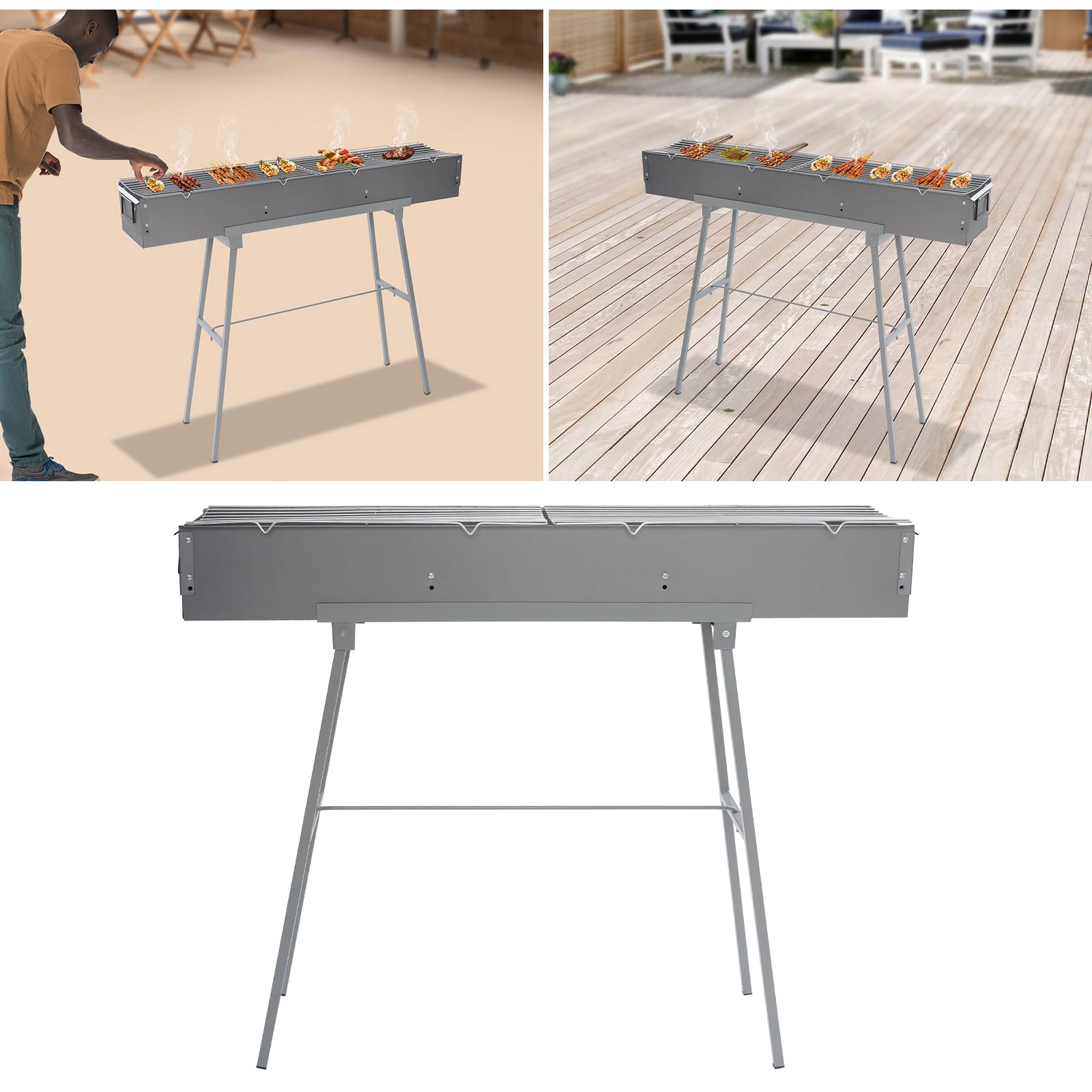 Barbecue a carbonella, da campeggio, a carbone, 100 x 18 x 80 cm, portatile, pieghevole, per esterni, terrazza, campeggio, barbecue
