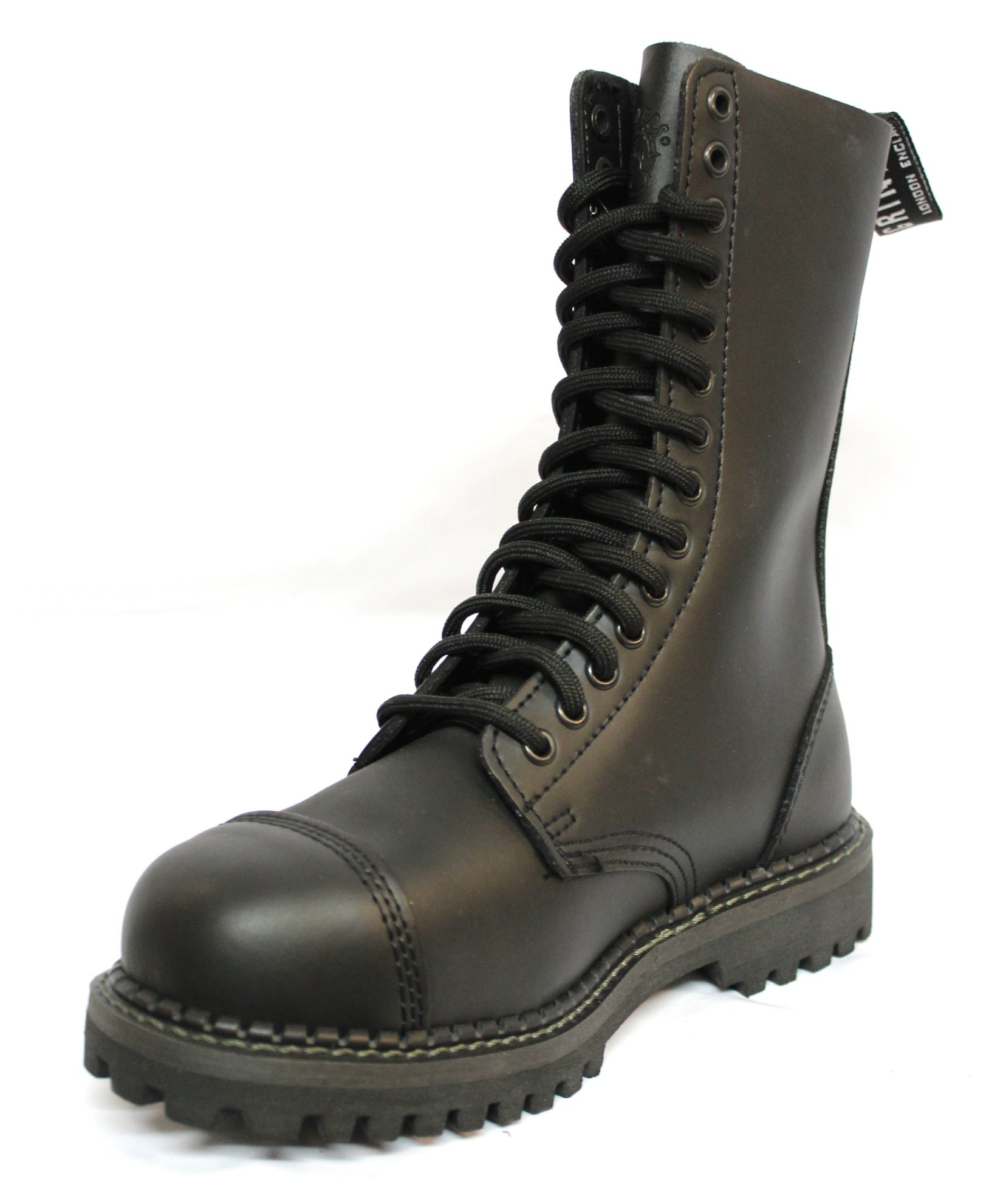 Grinders Herald Unisex Ranger Aus Schwarzem Leder Ranger Military Stahlkappe Stiefel Mit 14 Ösen Zum Schnüren
