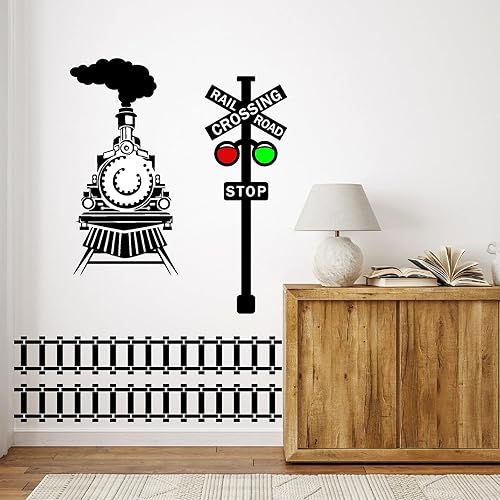 Miniatura 3 de Calcomanías de pared de tren grande, calcomanías de pared de vías de tren, calcomanías de vinilo para pared de tráfico, camino de tráfico,