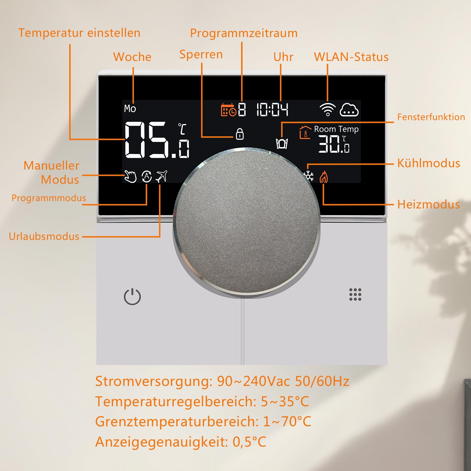 KETOTEK Smart Thermostat Für Wasser Fussbodenheizung 3A, WiFi Raumthermostat Digital LCD Programmierbarer Chronothermostat Kompatibel mit Alexa, Smart Life APP