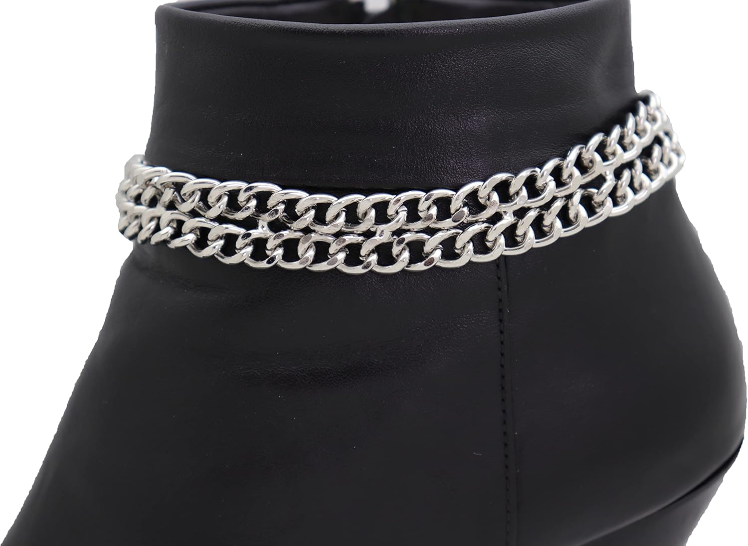 Women Western Fashion Jewelry Boot Bracelet Silver Metal Chain Double Strands Shoe Bling Look