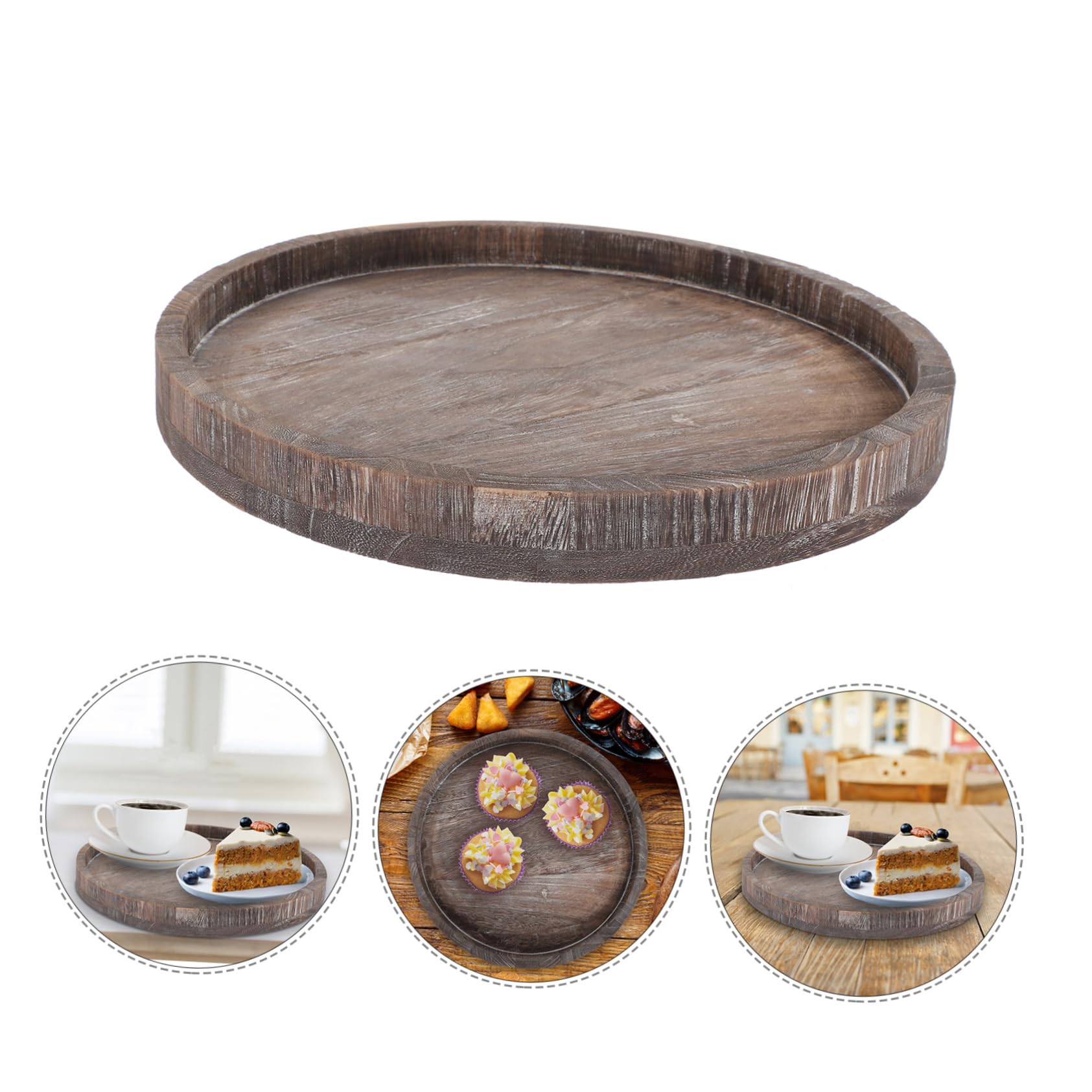 Bandeja Decorativa de Madera Redonda, 2 Piezas, para Servir