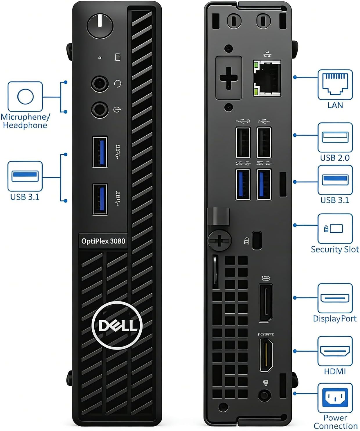 Dell Optiplex 3080 mini pc Core i5-10500T, 16GB RAM 512GB SSD(Renewed) | CPU2.3-3.8GHz Keyboard and Mouse power adapter, USB WiFi+BT, Windows 11 Pro