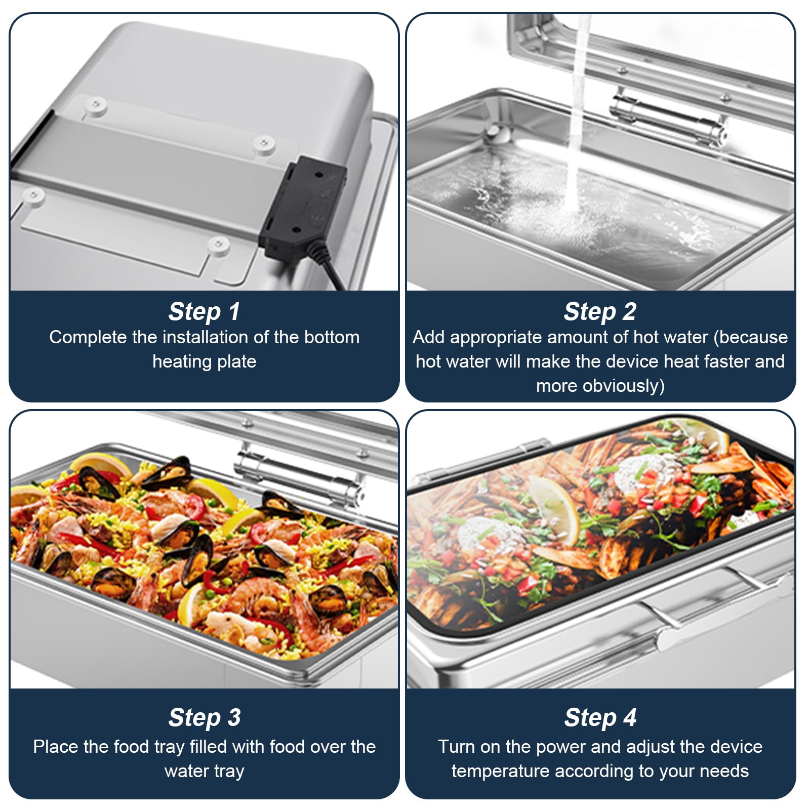 Chafing Dish Buffet Elettrico 9L, Temperatura Regolabile(B,1/2 Pan) | Scaldavivande Elettrico Professionale per Buffet in Acciaio Inox per Buffet, Ristoranti, Hotel