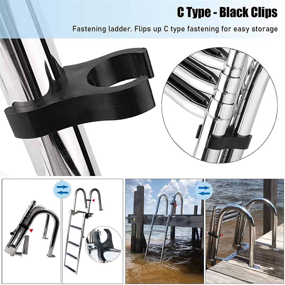 Boat Ladder 4 Step Ladder Marine Pontoon Foldable Stainless Steel Marine Rear Entry Telescoping Ladder, for Marine Yacht Speedboats Swimming Pool Inboard Ship