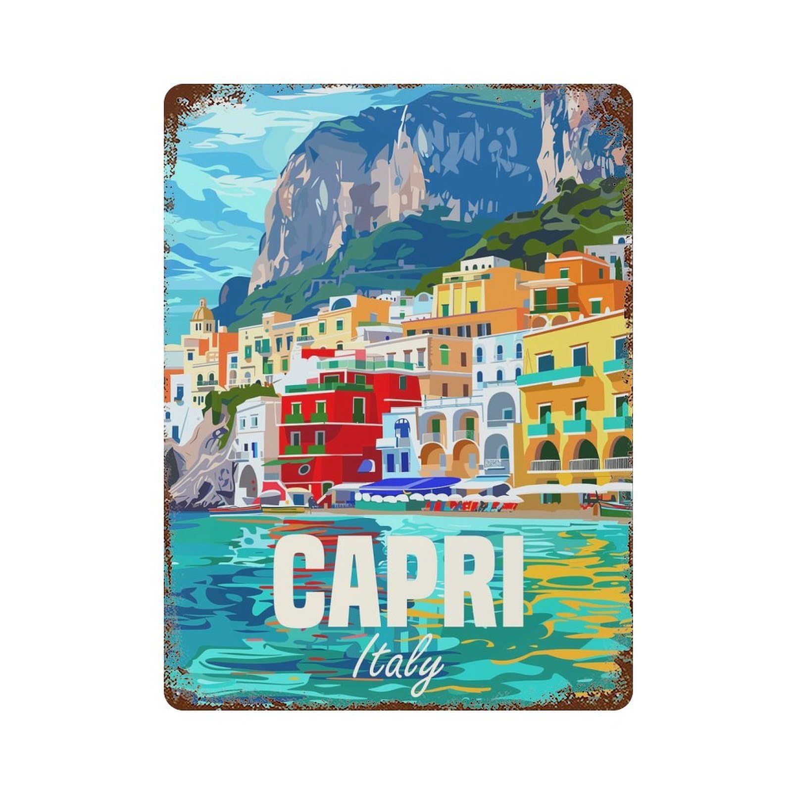 Decorative Tin Sign Capri Island Italy 15.7"x11.8", Vintage Wall Decor for Pub, Kitchen And Man Cave Decor