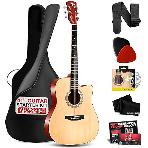 Pyle Steel String Acoustic Guitar Kit, 4/4 Full Size Cutaway