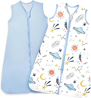 Sommerschlafsack Baby 2er Pack 0.5 TOG Schlafsack Baby Weicher & Atmungsaktiver Verstellbarer Babyschlafsack Sommer Schlafsack Sommer für 18-36 Monate Blau