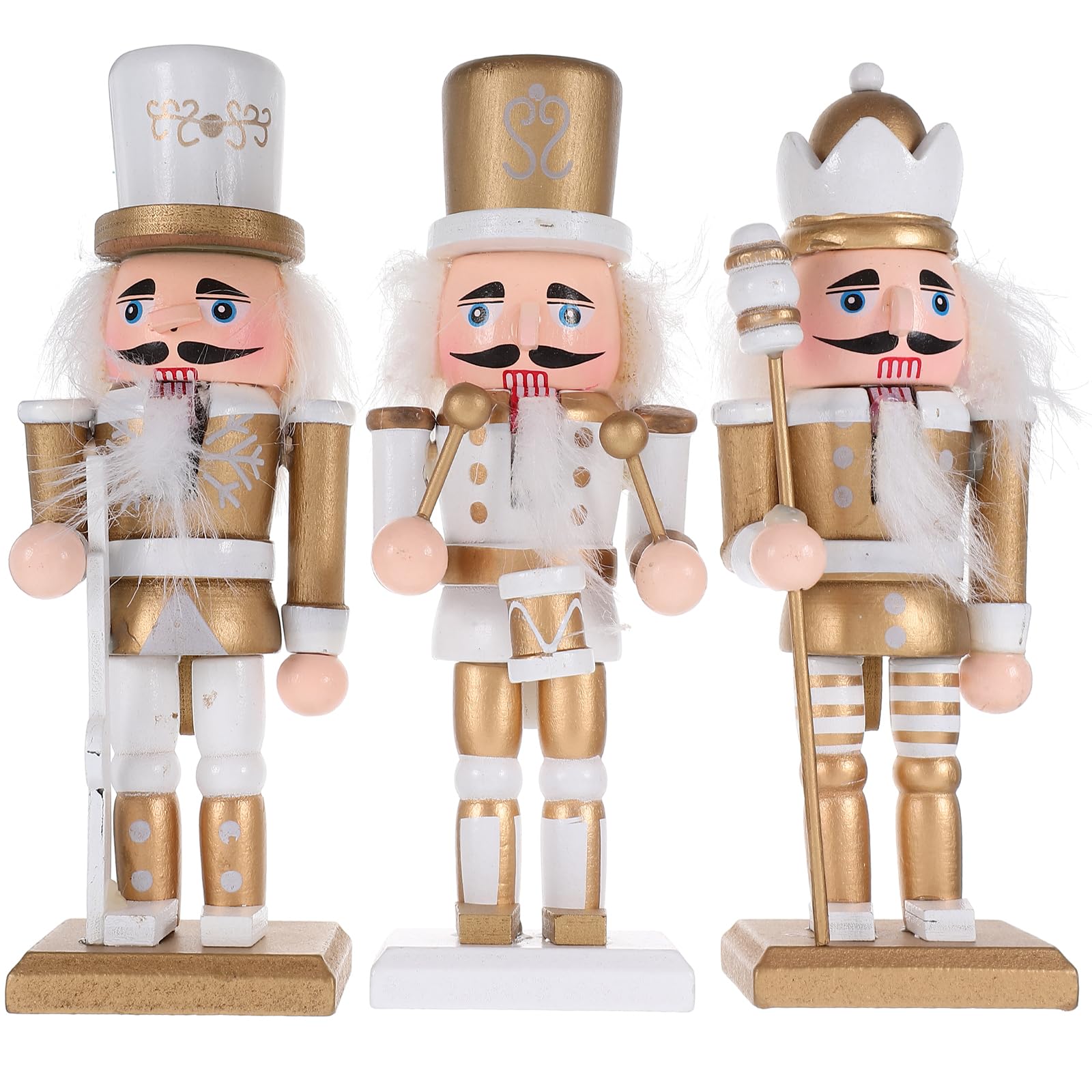 VOSAREA 3pcs Christmas Nutcracker Ornament Wooden Soldier Festive Ornament for Christmas Desktop Home Decor Kids (15CM, Gold)