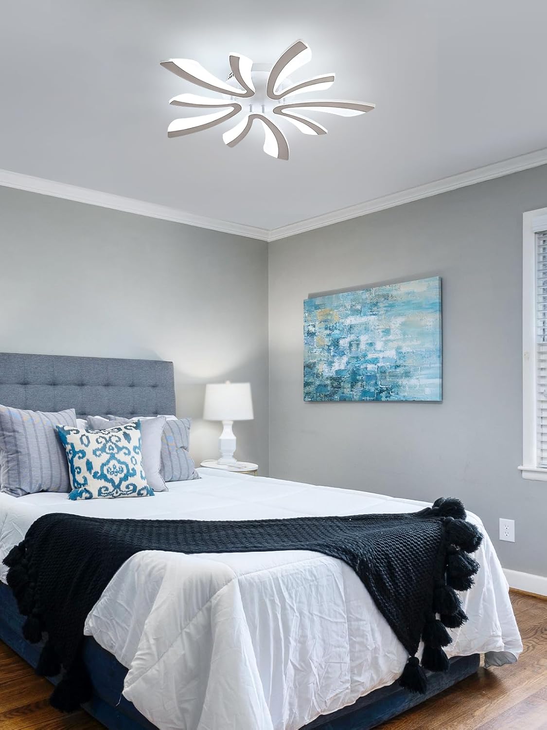 Goeco Modern Ceiling Light, 27.5'' LED White Acrylic V-Shaped Flush Mount Ceiling Lights, 6500K Ceiling Light Fixture for Living Room, Dining Room, Bedroom, Kitchen