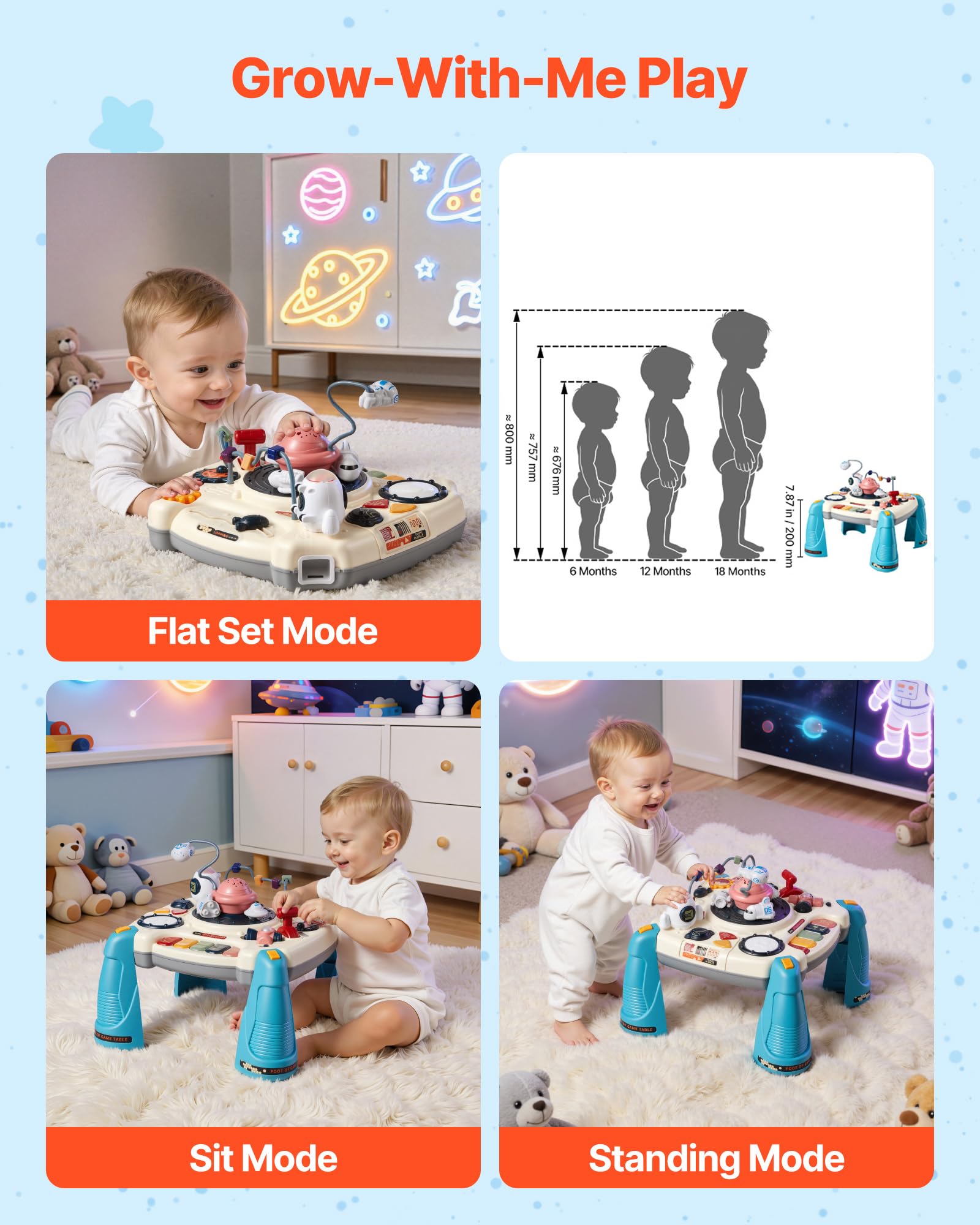 VEVOR Tavolo Attività Giocattoli Bambini 12 Giochi Pianoforte Percussioni Scrivania Astronave 60 Sorgenti Sonore
