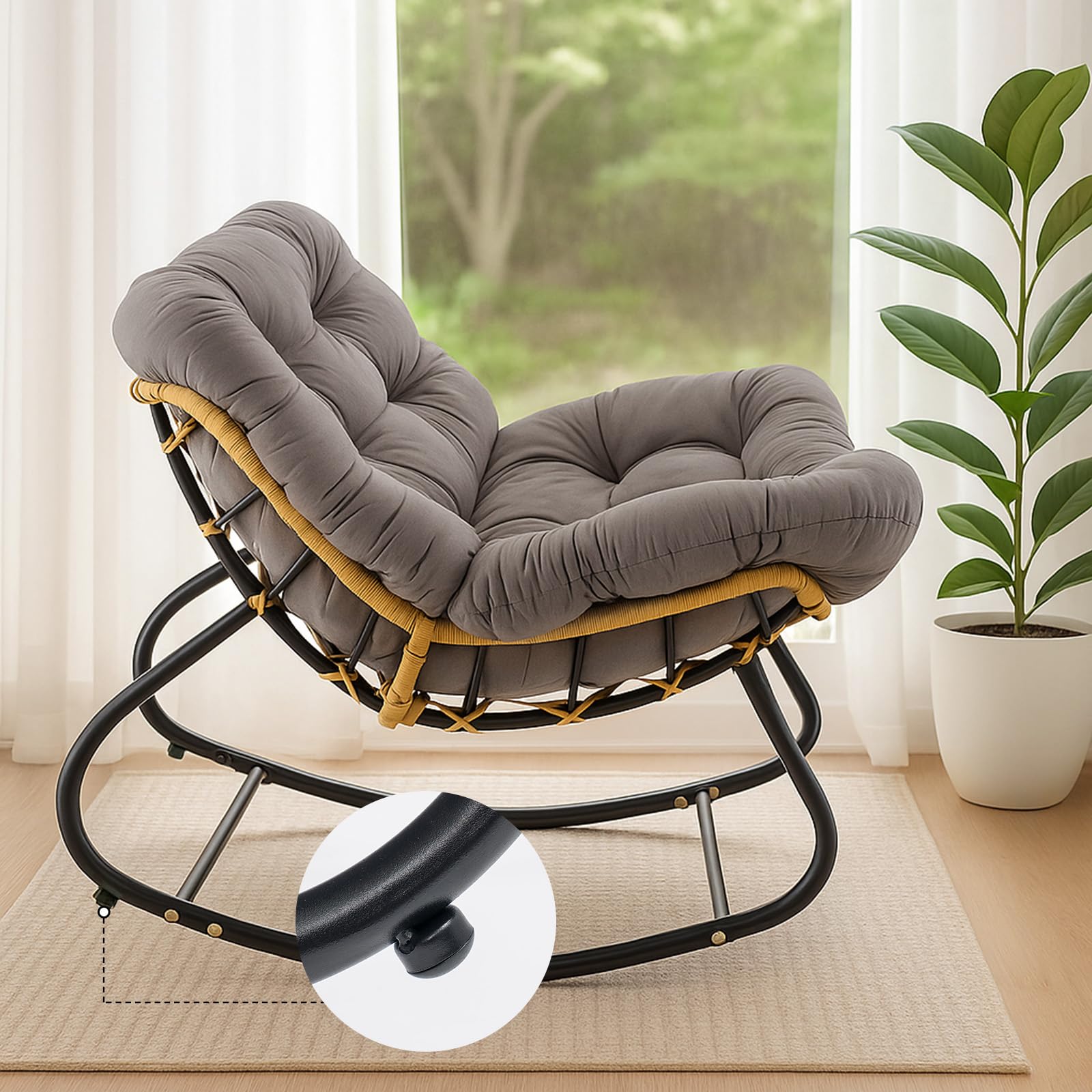 Übergroßer Schaukelstuhl mit Extra Dickem Sitzkissen – Breiter Schaukelsessel mit Ergonomischer Wippfunktion, Bequemer Loungesessel für Innen & Außen, Wohnzimmer, Terrasse (Dunkel Grau)