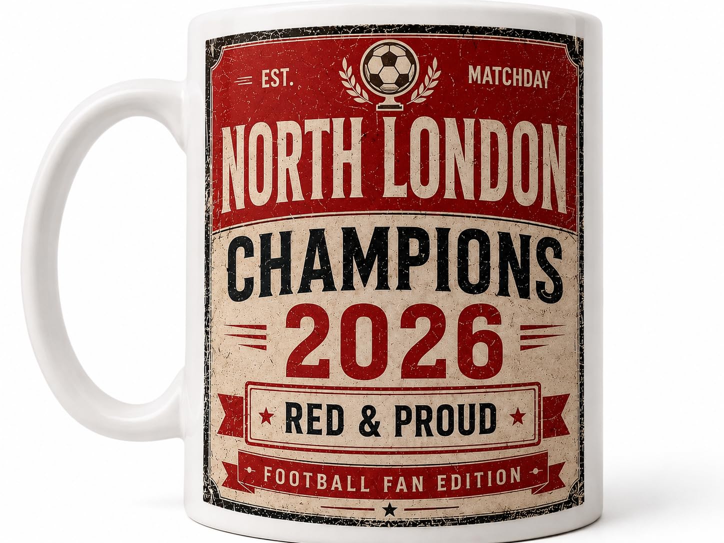 IMPRESSLEY North London Red Champions 2026 Mug, Vintage Retro Football Fan Gift, North London is Red Coffee Cup, Gift for Him Dad Brother Friend, 11oz White Ceramic Mug