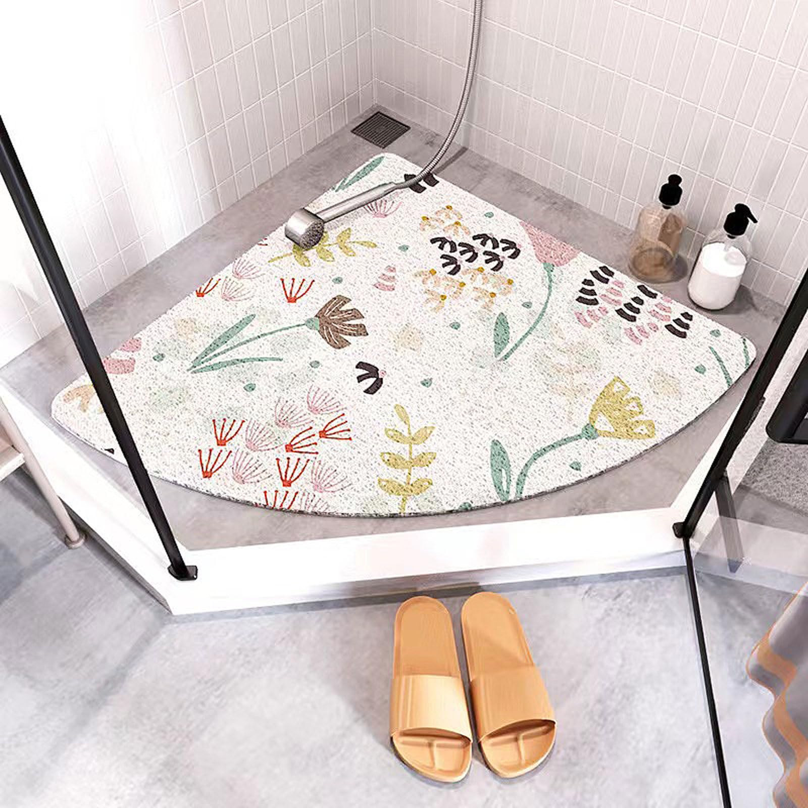 Enigmaire Sector Loofah Shower Mat,Corner Shower Mat,Triangle Shower Mats,Quadrant Sector Safety Mats,Anti Mould Shower Mats,Bath Mat Non Slip,Anti-Bacterial,Washable,Quick-Drying,For Bathroom Floor