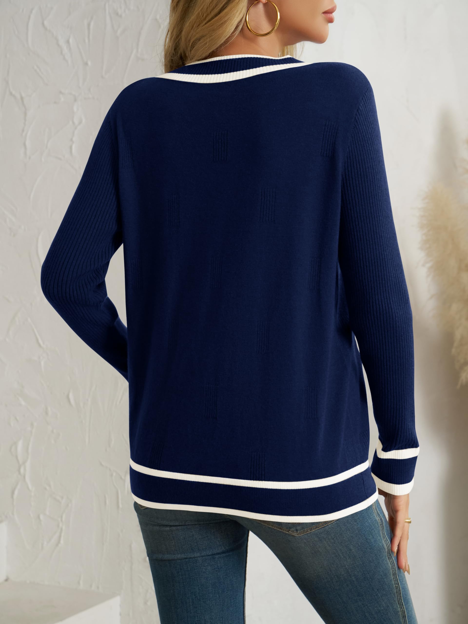 Saodimallsu Damen Pullover Langarm V-Ausschnitt Strickpullover Leicht Gestreifte Strick Tops Lässig Basic Pulli Herbst Winter Oberteile