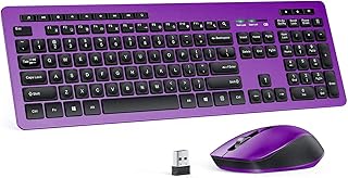 Wireless Keyboard and Mouse Combo, VIVEFOX 2.4GHz Cordless Quiet USB Keyboard Mouse, Full Size Ergonomic Keyboard Mouse with 14 Multimedia Hotkeys for Windows Laptop Computer Desktop, Purple