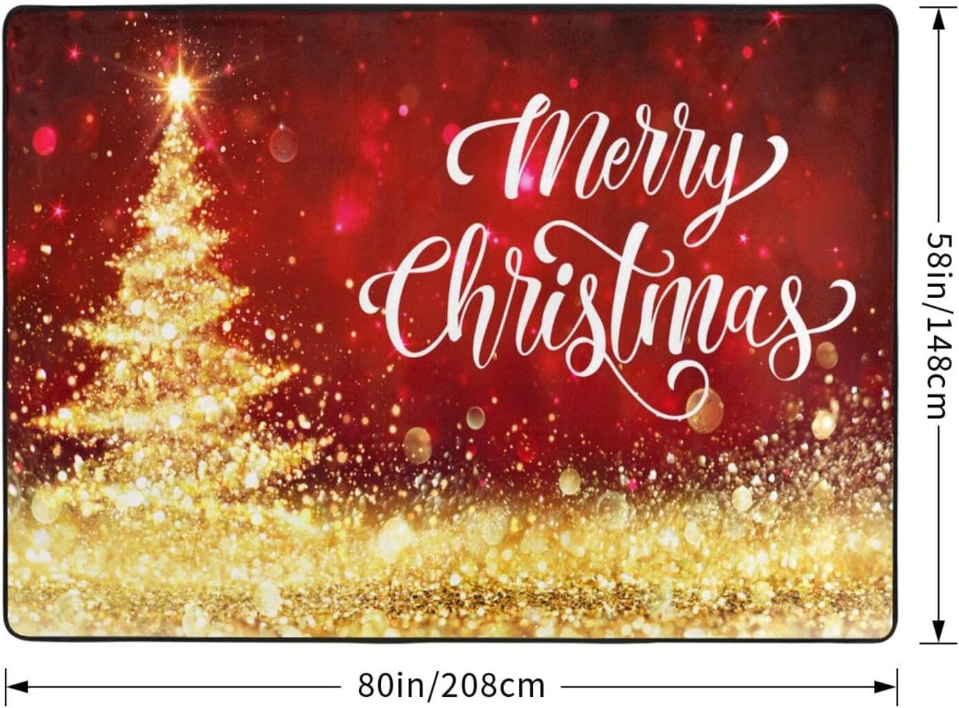 Area Rug Merry Christmas Red Gold 5x7 Feet Soft Pad Non Slip for Living Room Bedroom Dorm Nursery Carpet Indoor Home Decor