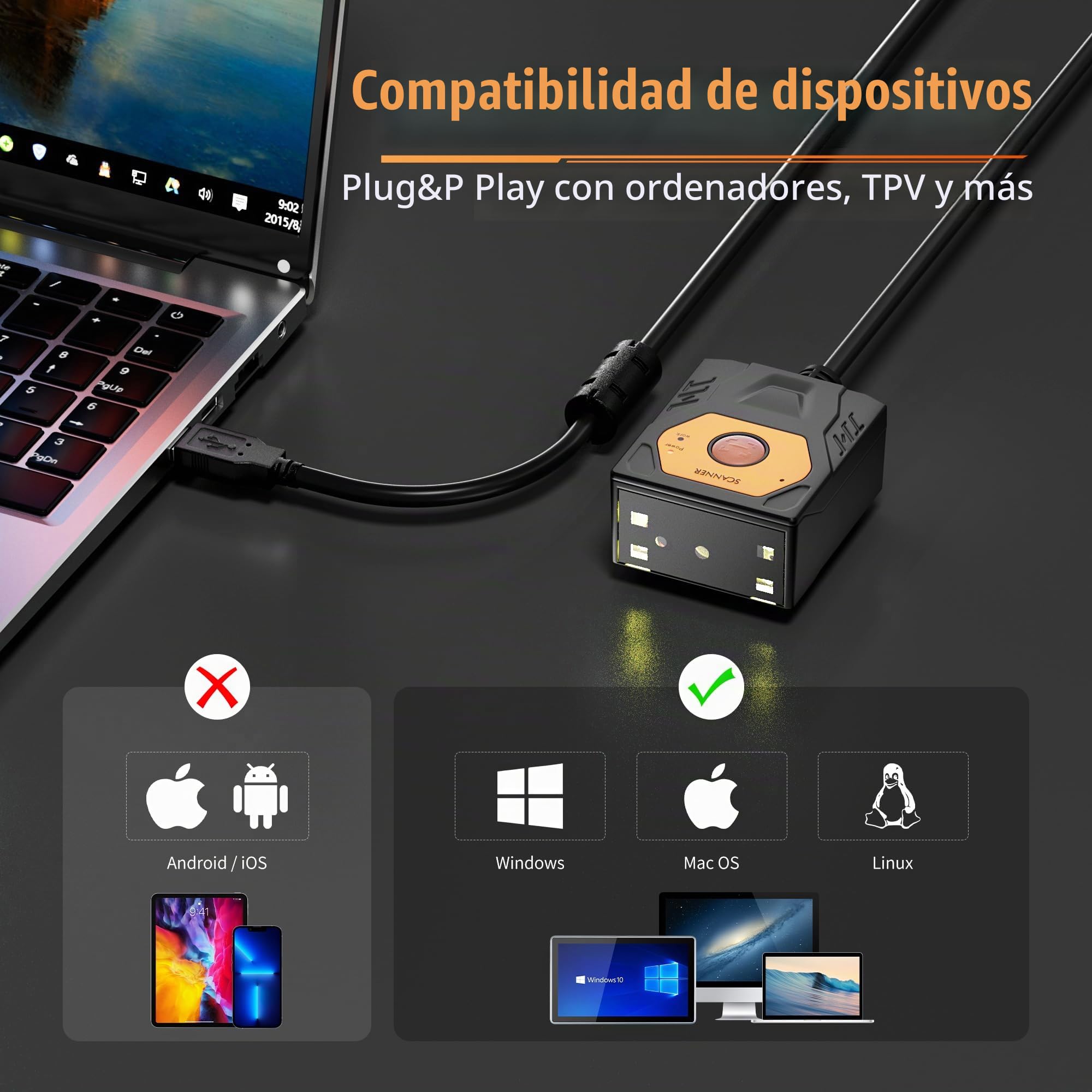Escáner de código de barras NETUM NT-480 de montaje fijo, escáner de código QR 1D 2D industrial con conexión USB, escáner integrado de detección automática para quiosco, transportador, POS