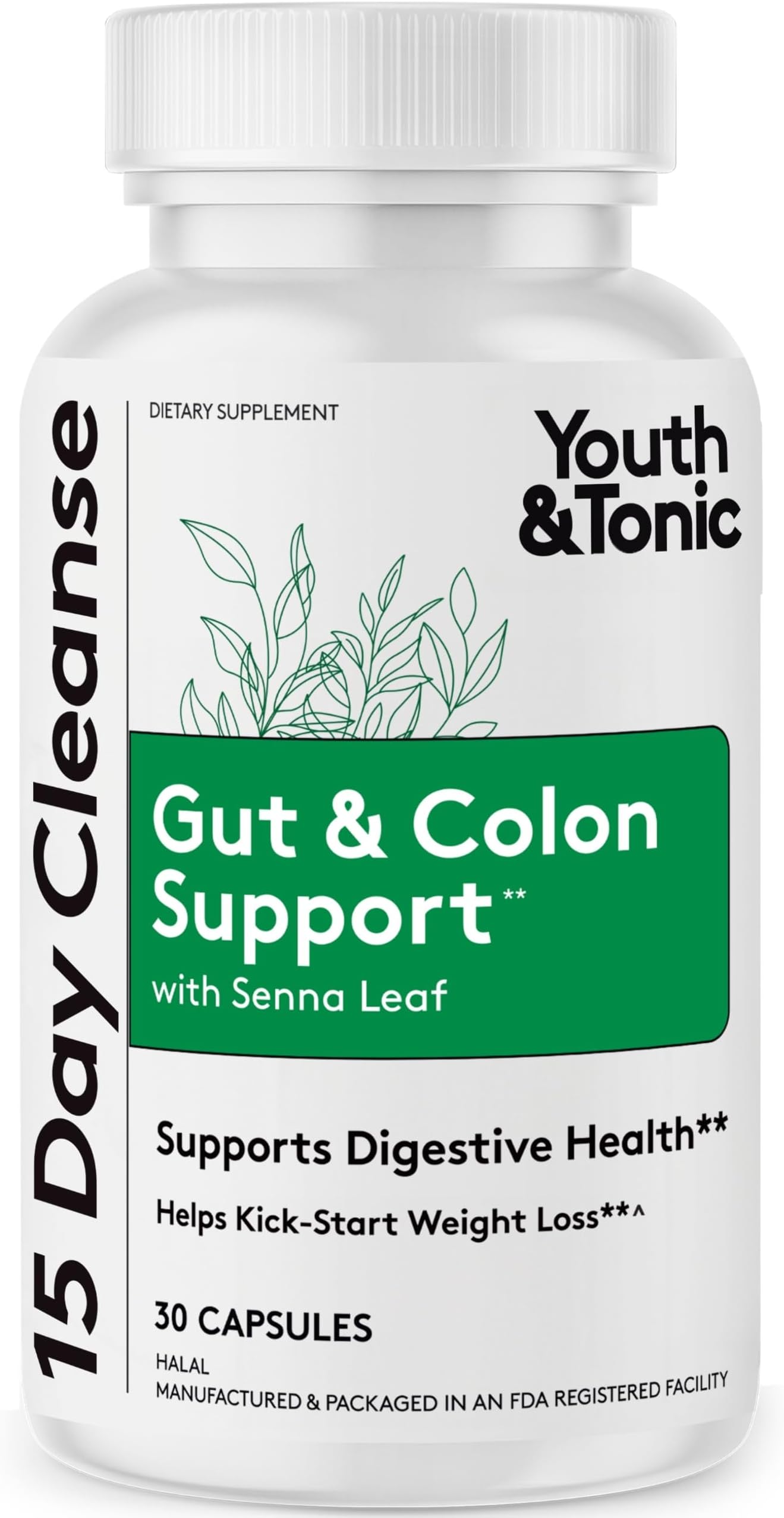 Youth & Tonic 15 Day Cleanse – Colon & Gut Cleanse Detox Reset for Plateaus, Belly Bloating & Regularity, Digestive Health – for Women & Men, 30 Pills