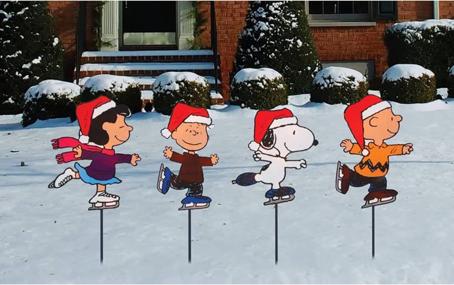 PRODUCTWORKS 8-Inch Pre-Lit Peanuts Skating Christmas Pathway Markers (Set of 4)