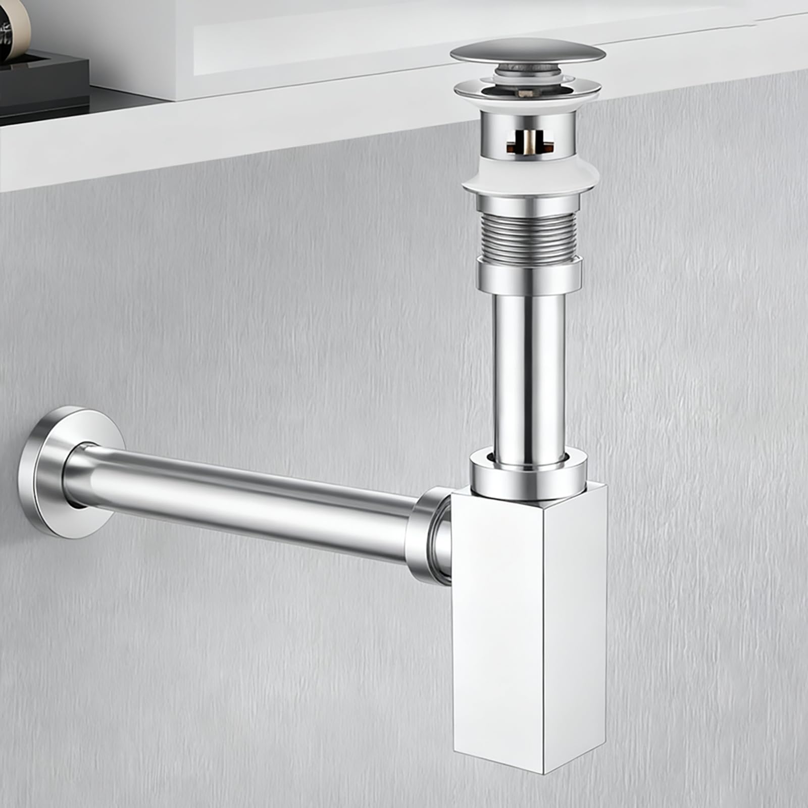 Syphon Waschbecken mit Reinigungsöffnung,Höhenverstellbares,Geruchsverschluss,Waschbecken Ablaufgarnitur Waschtisch Siphon für Badezimmer Küchenspüle