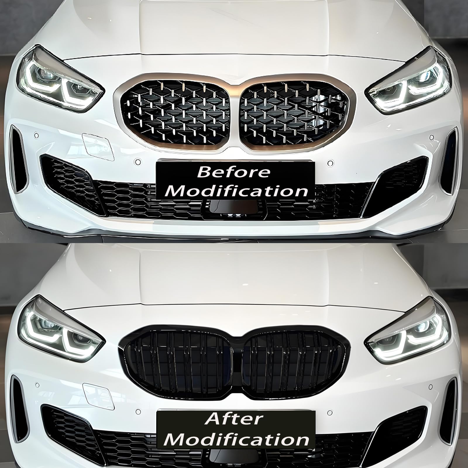 F40 Nieren Schwarz Kühlergrill Streifen passend für BMW 1er F40 Grill Nieren Doppellamellen Sport Glanz Schwarz 2019 2020 2021 2022 2023 2024(For 1er F40 2019-2024)