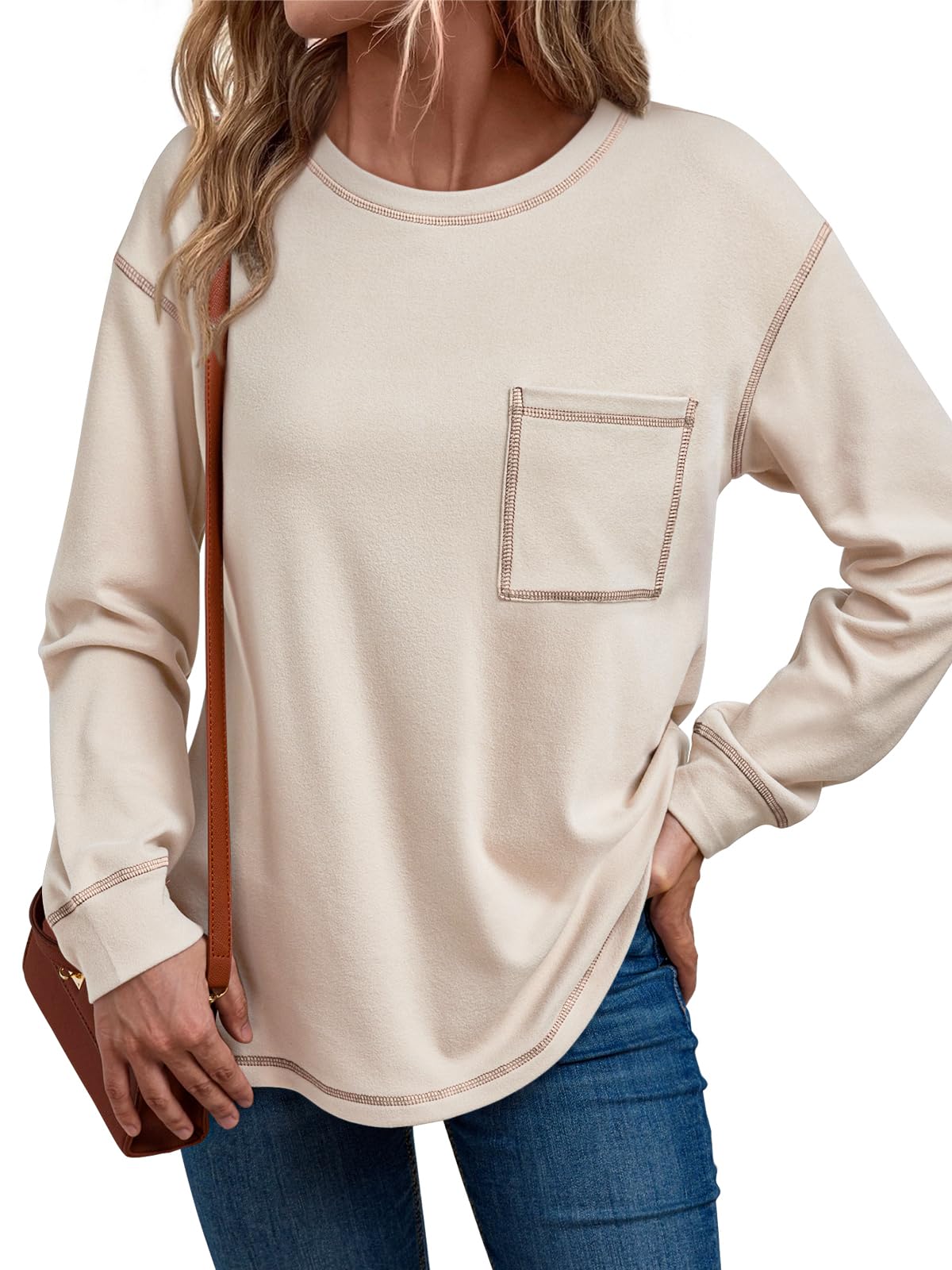 Trendy Queen Womens Crewneck Sweatshirts Long Sleeve Shirts Lightweight  Sweaters Fall Tops Fashion Outfits 2025