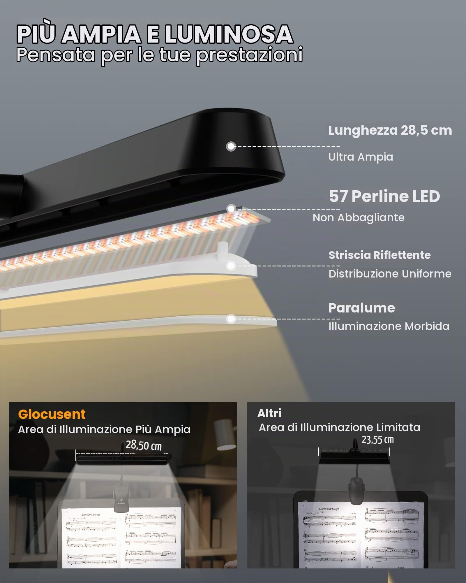 Glocusent 57 LED Lampada per Leggio Musicale (Scatola di stoccaggio inclusa)