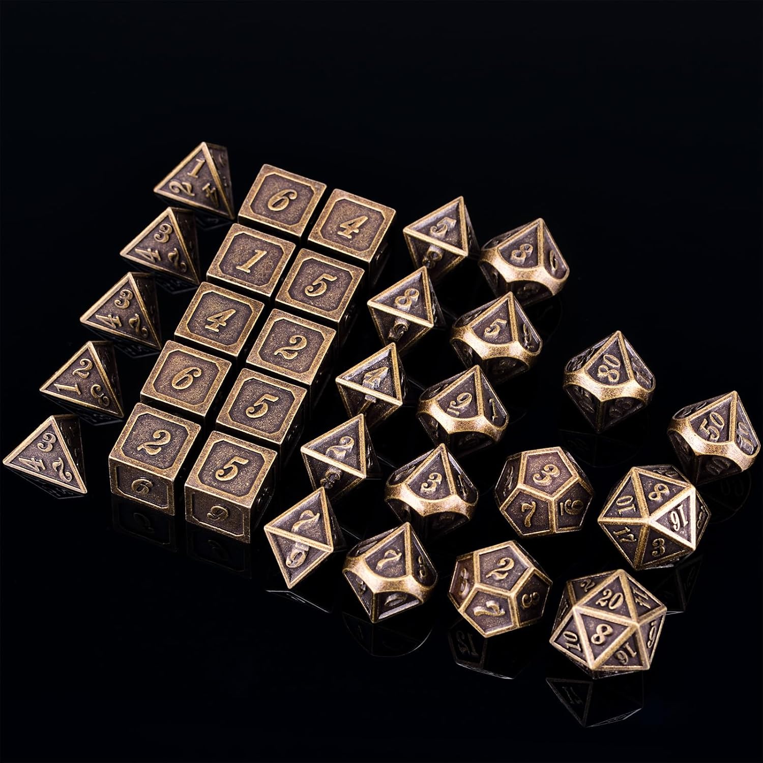 Extended Metal Dice RPG Set - 31 Piece DND Polyhedral Dice for Dungeons and Dragons 5e Tabletop Role Playing Adventure Games (Bronze)