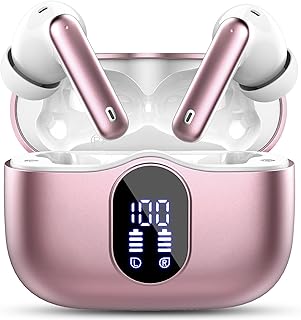 Wireless Earbuds, Bluetooth Headphones 5.3 HiFi Stereo, Wireless Earphones with ENC Mic, IP7 Waterproof in Ear Wireless Headphones, Touch Control, LED Digital Display Ear Buds Rose Gold(2023)