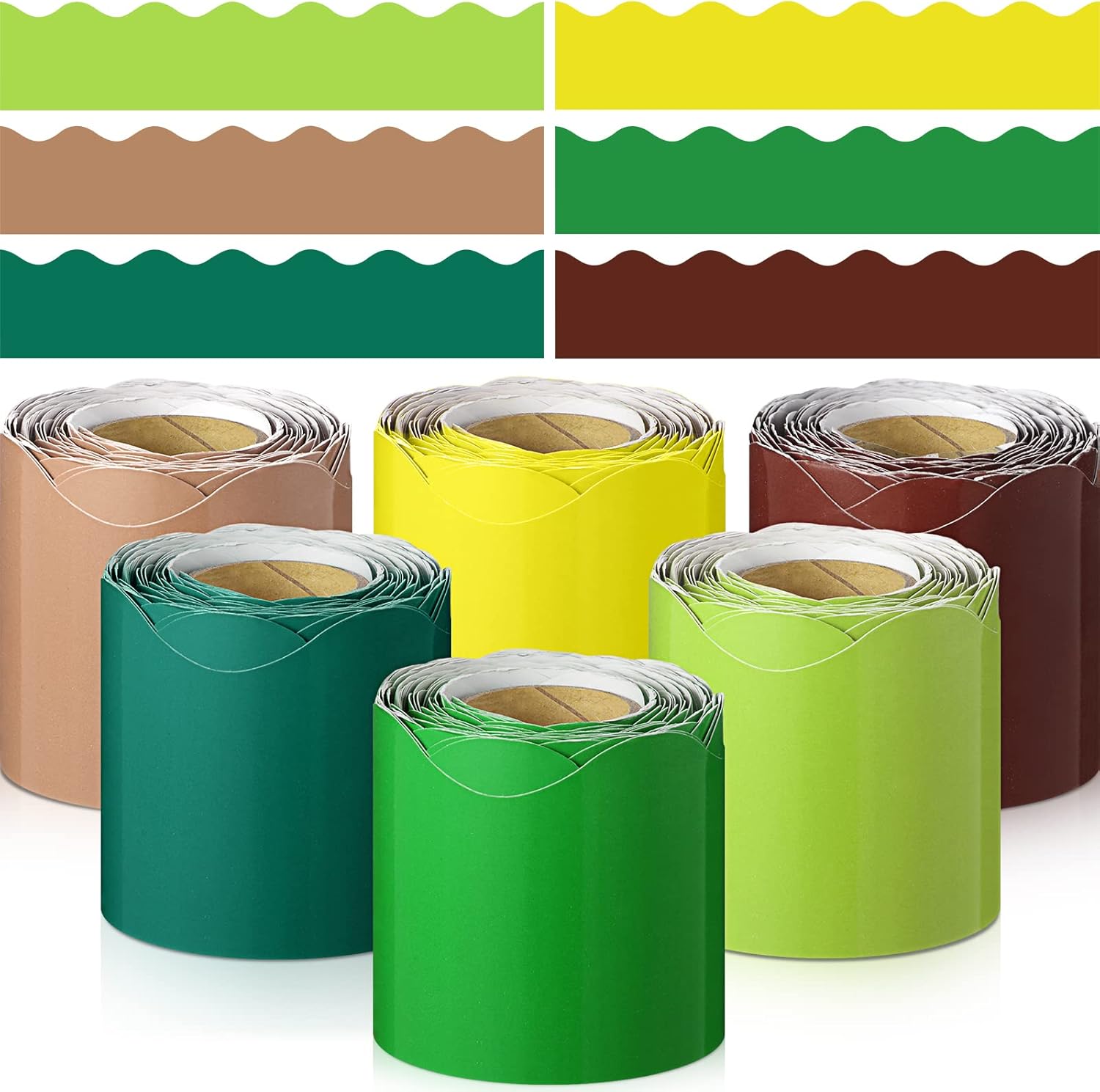 TaoBary 6 Rolls 196.8 ft Colorful Borders for Bulletin Board, Scalloped Trim