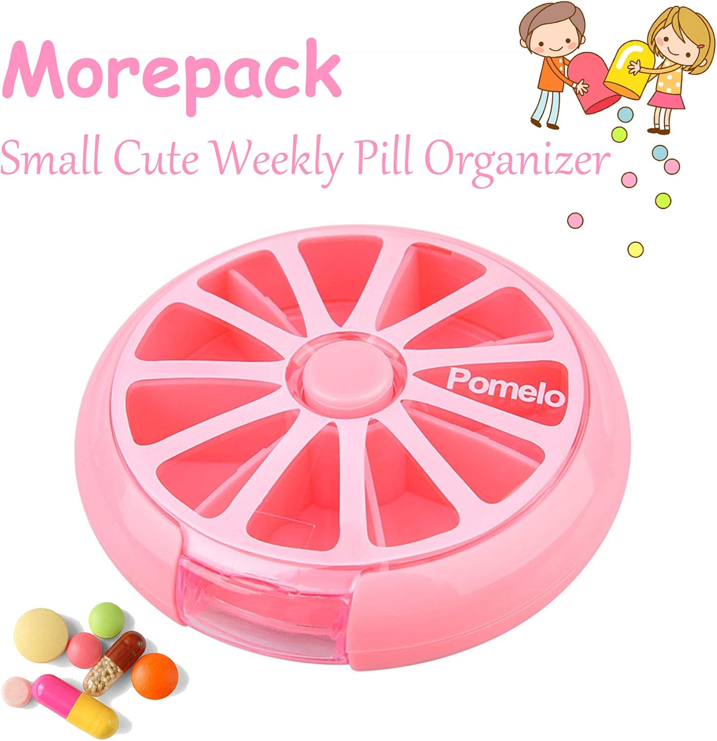 Morepack Small Cute Weekly Pill Box 7 Day Pill Case, Pink, Green, Orange (3 Pcs)