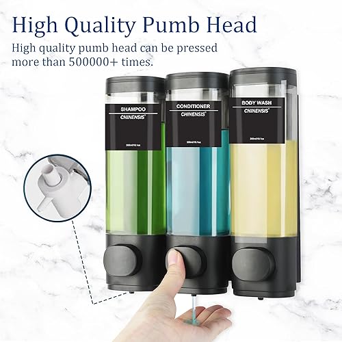 Miniatura 2 de Dispensador de champú de ducha montado en la pared, dispensador de jabón de 3 cámaras, dispensador de champú y acondicionador, dispensador de gel de