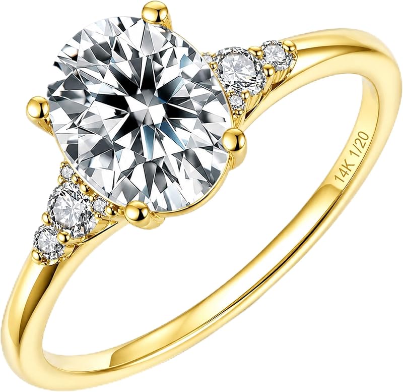 1.5CT 2CT Moissanite Engagement Ring for Women Oval Cut 14K Gold Vermeil Plated S925 Silver Wedding Promise Ring Valentine's Day Mother's Day Anniversary Christmas for Her Size 5-12
