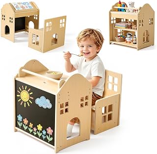 VEVOR Montessori-Tisch- & Stuhlset, Holz, 3-in-1-Kindersitzgruppe