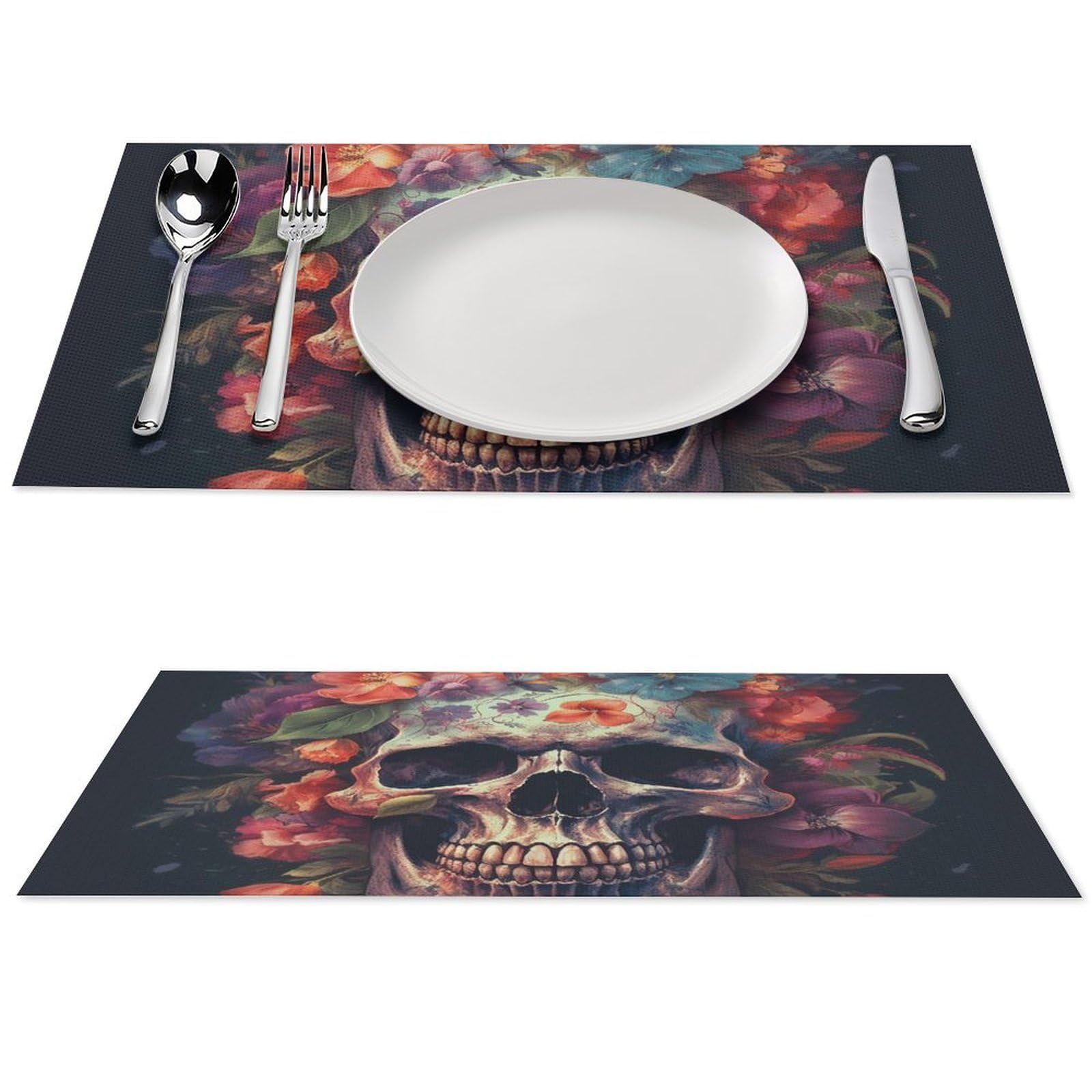 Napperons de table en PVC lavables pour extérieur et salle à manger avec crâne