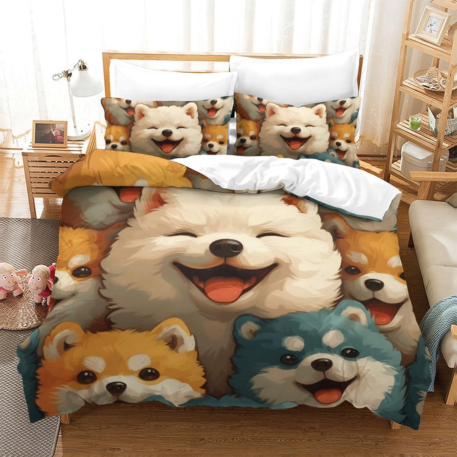 Housse de couette poméranien 3 pièces 200x200cm avec taies