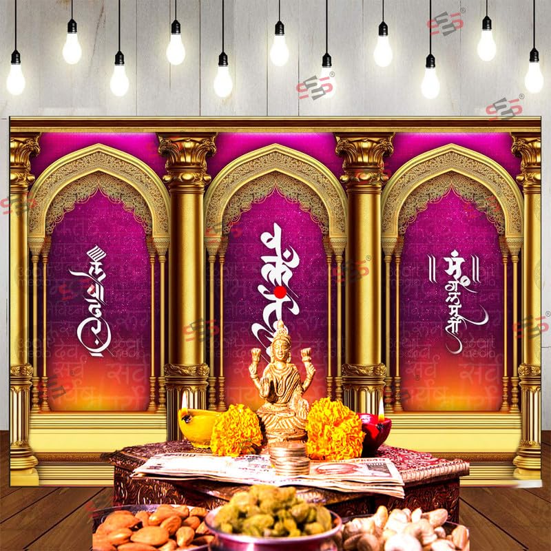 Image of S2S Vakratunda Backdrop Cloth for Pooja Decoration Traditional, Background Decoration Cloth | Curtain Cloth for All Festival, Functions & Ceremonies - (5 x 8 Feet) (VAKRATUNDA)