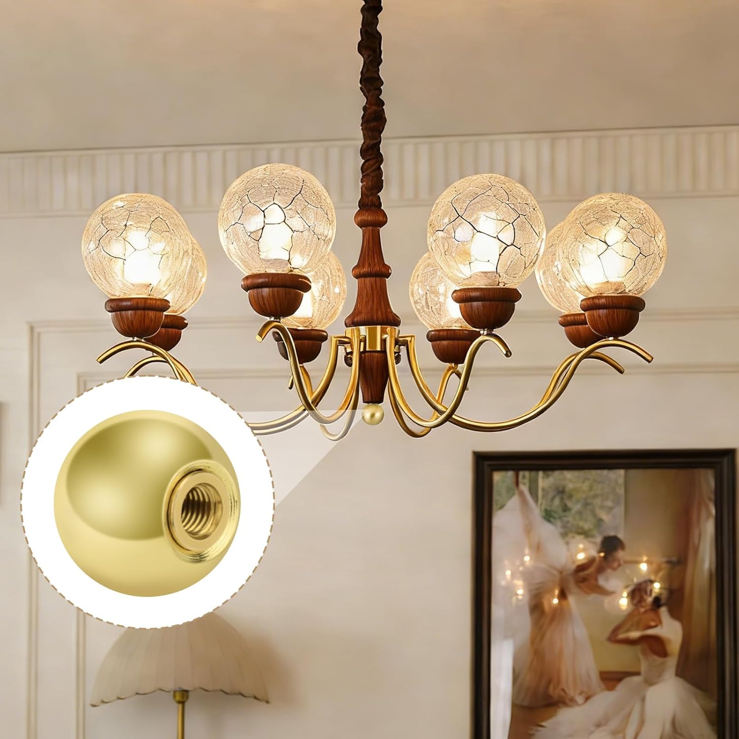 4 Pack Lamp Shade, Screw Classical Lamp Finials, Screw On Stylish Finials for Lamps, Replacement Lamp Shade Finials for Table Lamp, Floor Lamp, Home Lighting Decor (Antique Bronze + Gold)