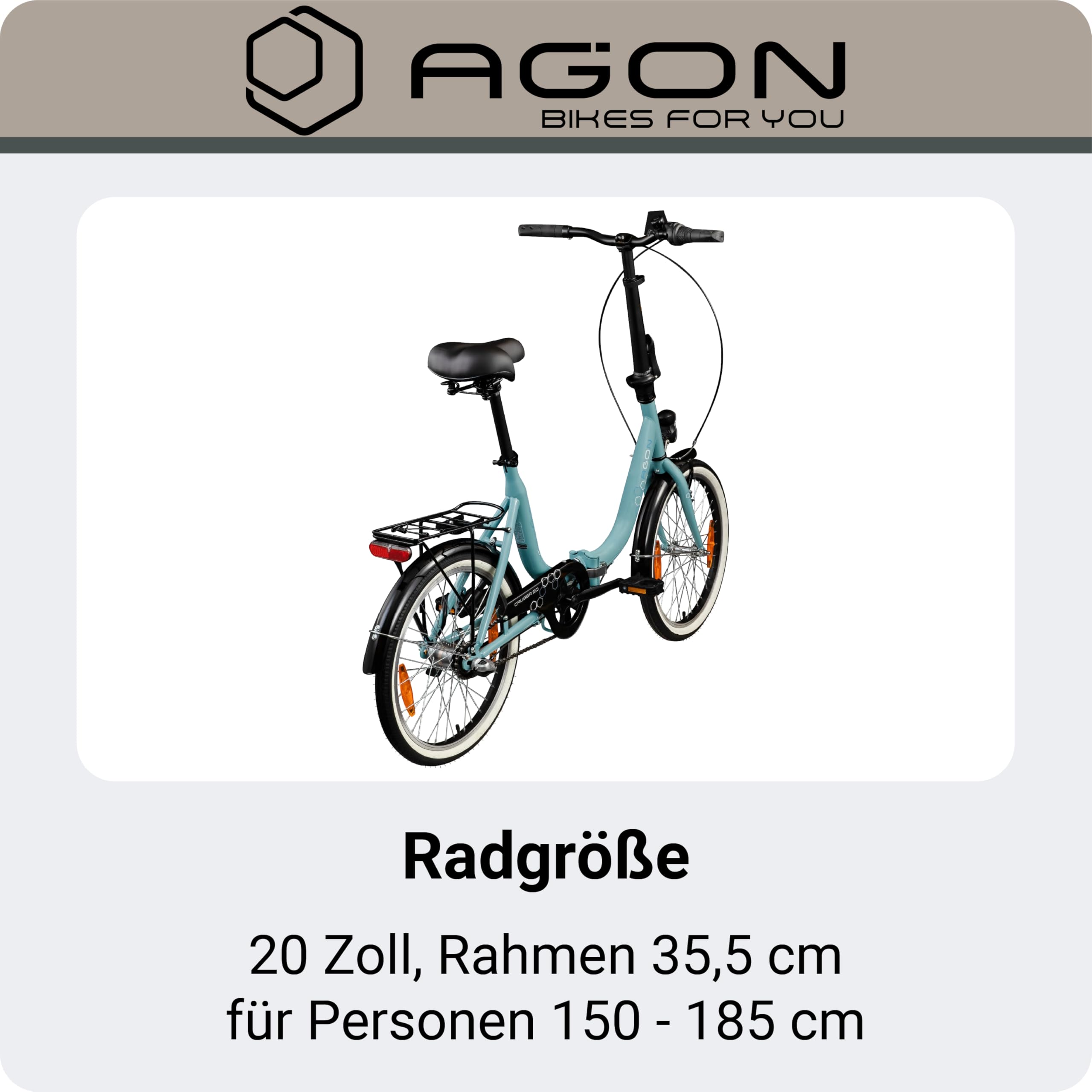 AGON Klappfahrrad 20 Zoll Faltrad Klapprad Fahrrad Cruiser 20" StVZO Beleuchtung