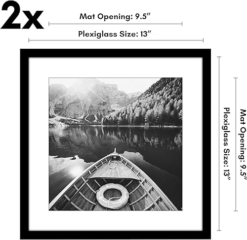 Miniatura 2 de Americanflat Portarretratos de 13 x 13 pulgadas, color negro, juego de 2 portarretratos de 10 x 10 pulgadas con paspartú o marco de 13 x 13 pulgadas