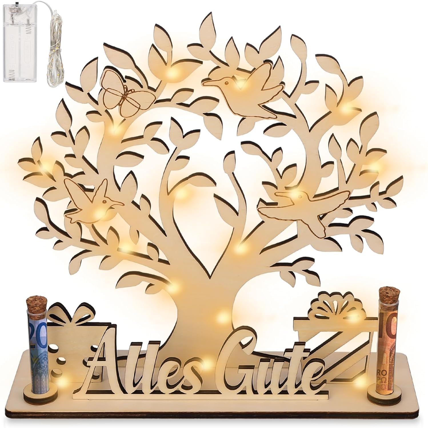 Árbol De La Vida De Madera Con Luces LED – Regalo De Dinero Personalizable Para Bodas Y Cumpleaños