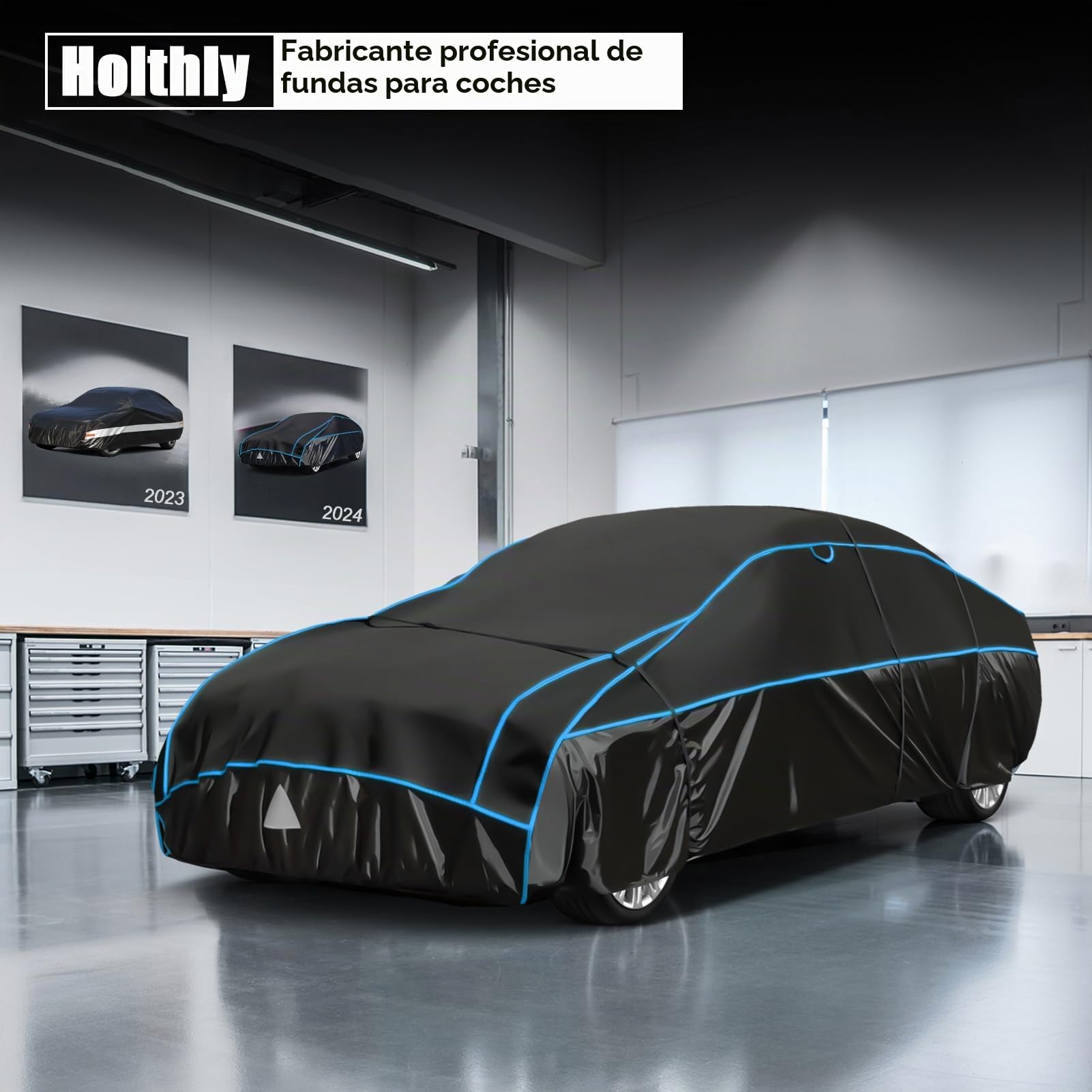 Funda Coche Antigranizo, Holthly Cubre Coches Exterior Impermeable Transpirable Anti-UV Antipolvo, Funda Repelente Cubierta para Coche con Tira Reflectante para Sedán (470 a 490 cm) 3XL