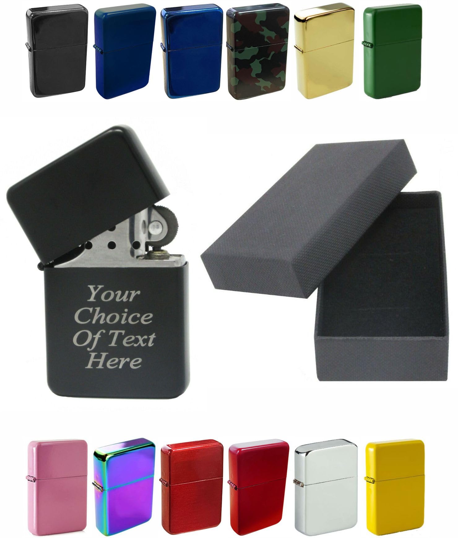 Larryroo Black (Matte) Personalised Engraved Lighter For Birthday, Fathers Day, Anniversary, Choice Of Colours - With Luxury Gift Box Packaging (Black (Matte))