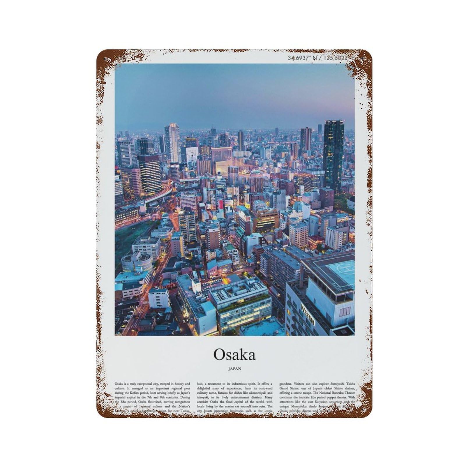 xiaoxiaoshen Osaka Japan City Scenery Wall Decor Art Metal Tin Poster Modern Home Decor Art Home Bar Shop Decorations Vintage Sign 40x30cm