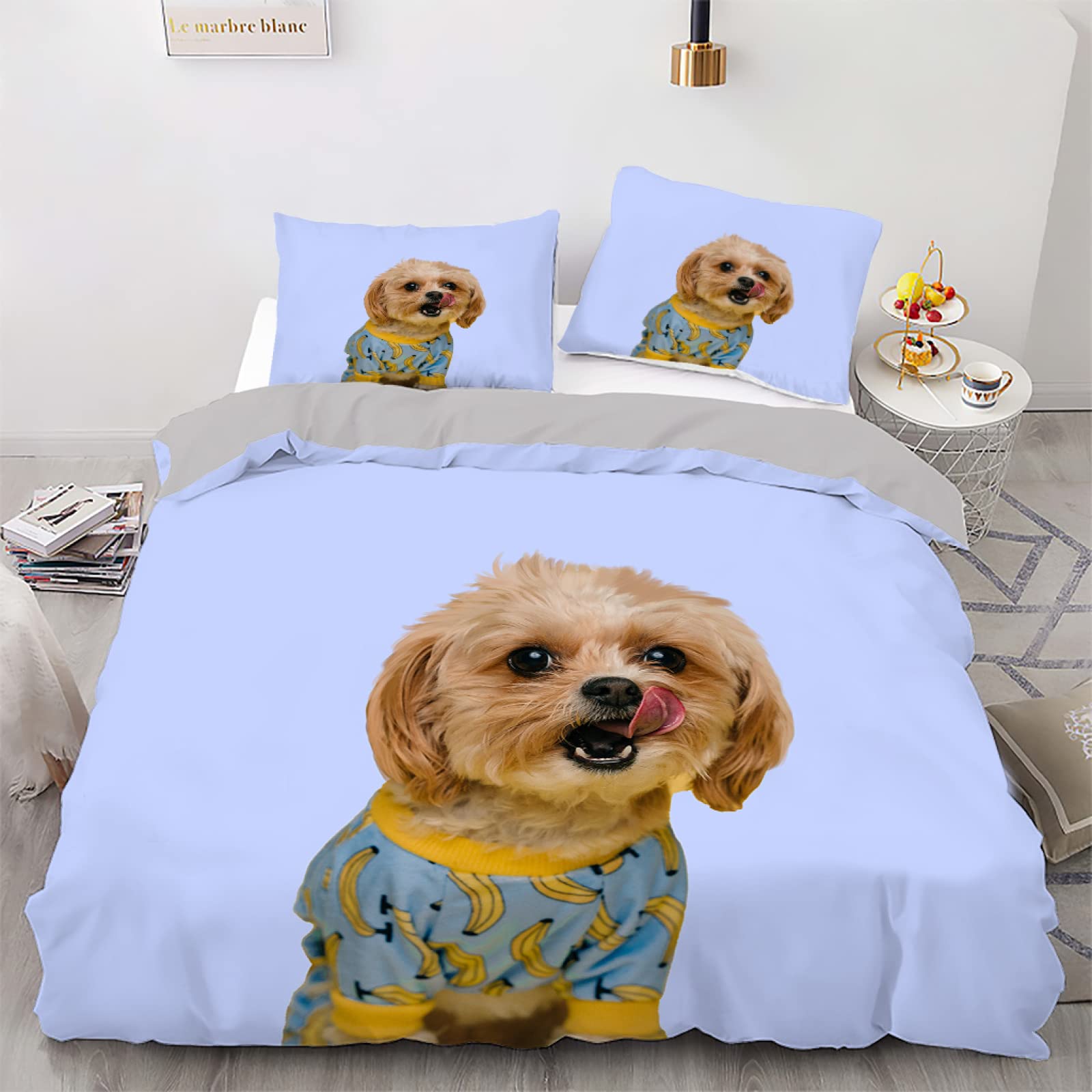 Housse de couette 240 x 260 cm chien pour une chambre cocooning violet clair chaleureuse