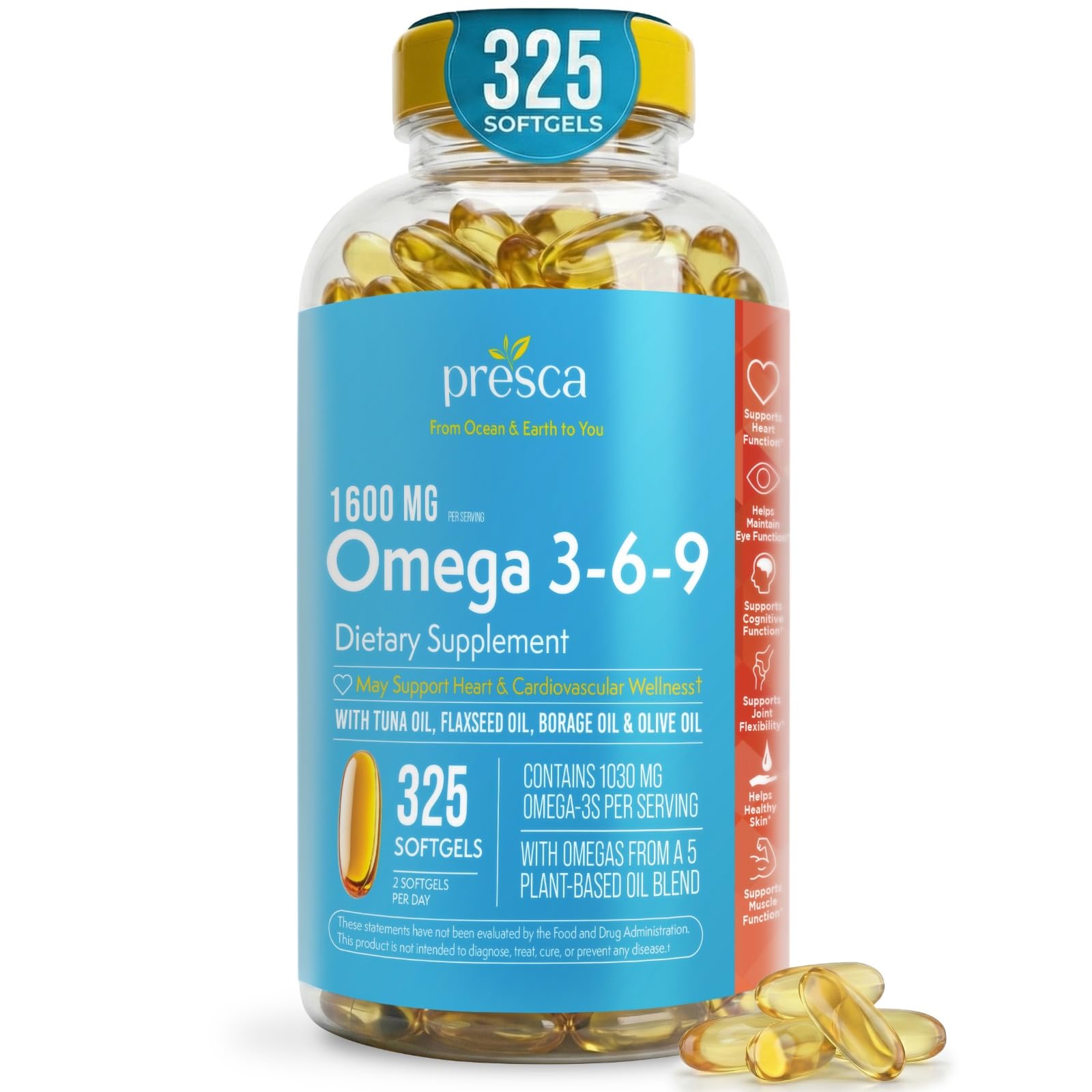 Omega 3-6-9 Dietary Supplement (325 ct.) - Promote Visual Function and Eye Health - Support Heart, Cardiovascular Health, Healthy Skin, Hair and Overall Health (Omega 3-6-9)